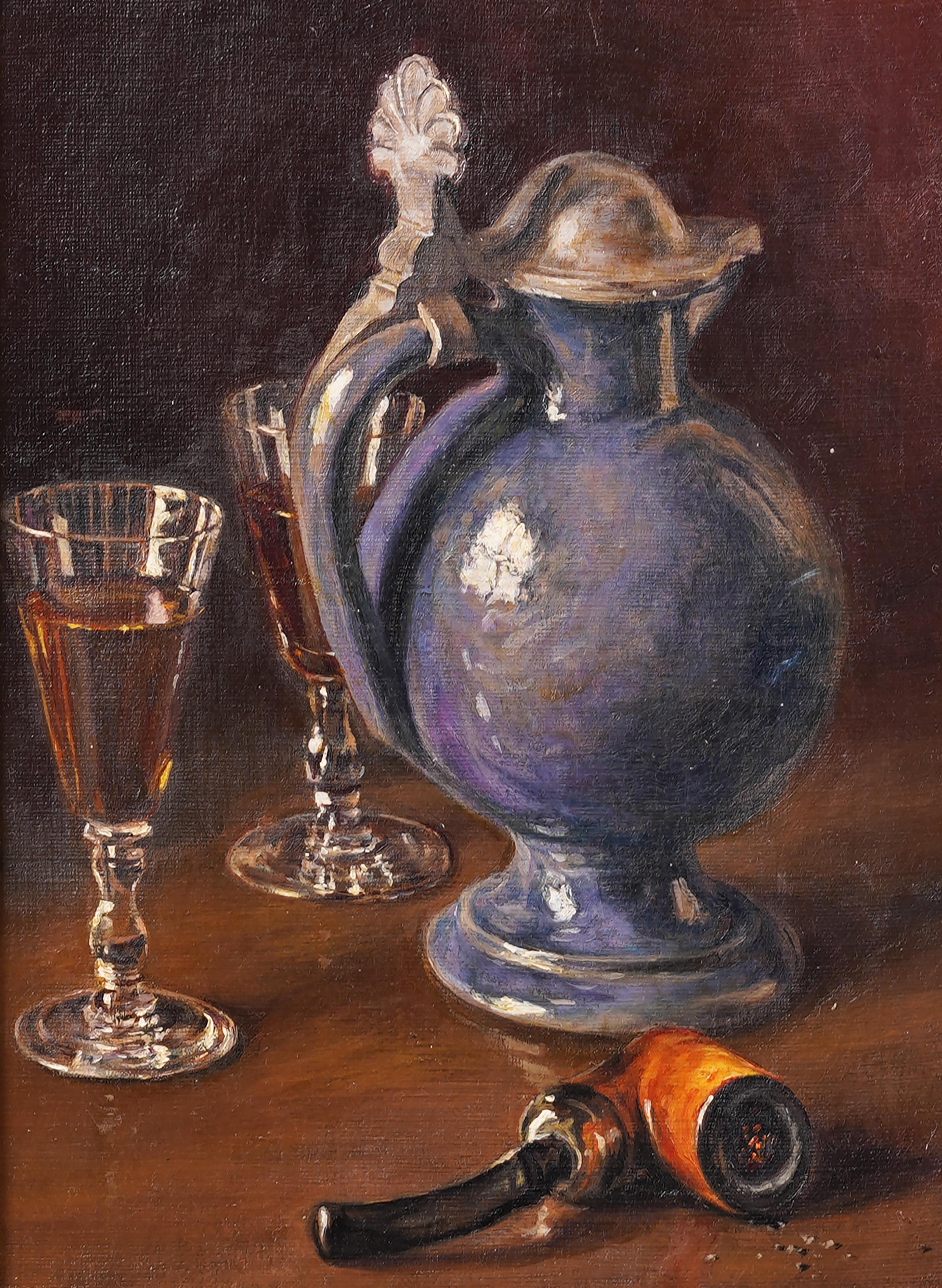 Antiguo bodegón realista americano del siglo XIX firmado y bien enmarcado - Interior Painting Marrón de Unknown