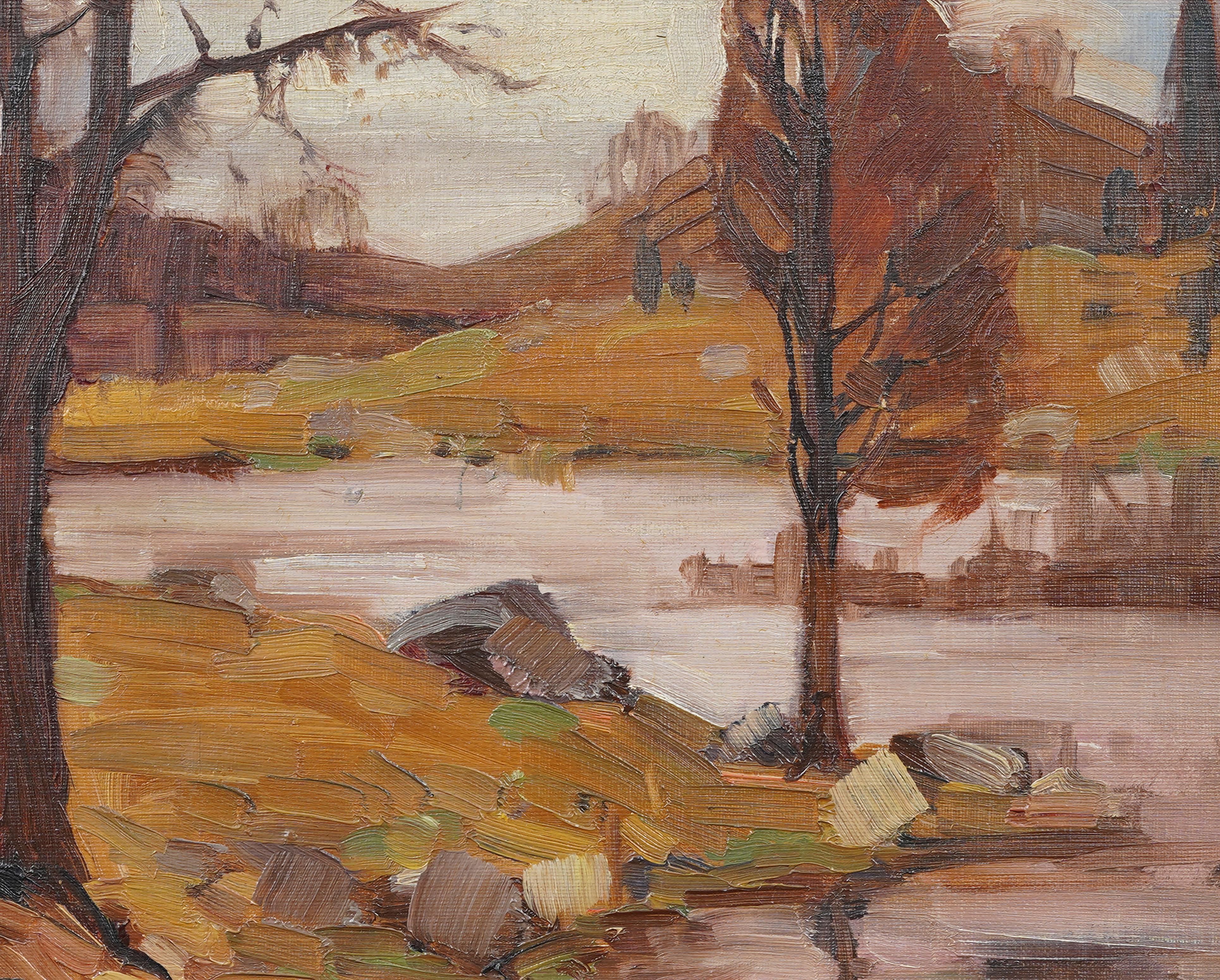 Signed Antique American Impressionist Framed Landscape Oil Painting For Sale 2