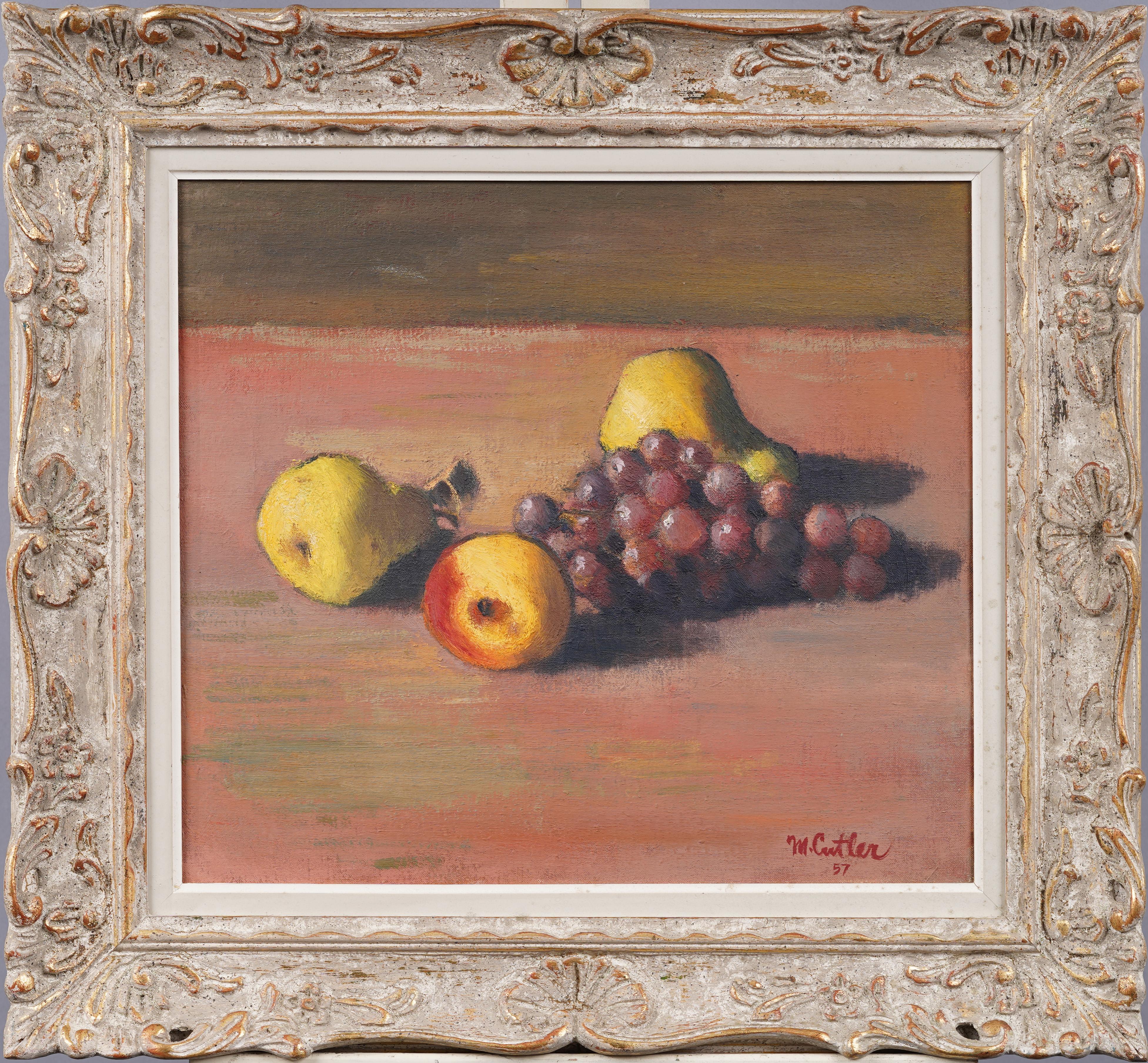 Antiguo cuadro al óleo impresionista americano firmado Naturaleza muerta frutal enmarcado - Painting de Unknown