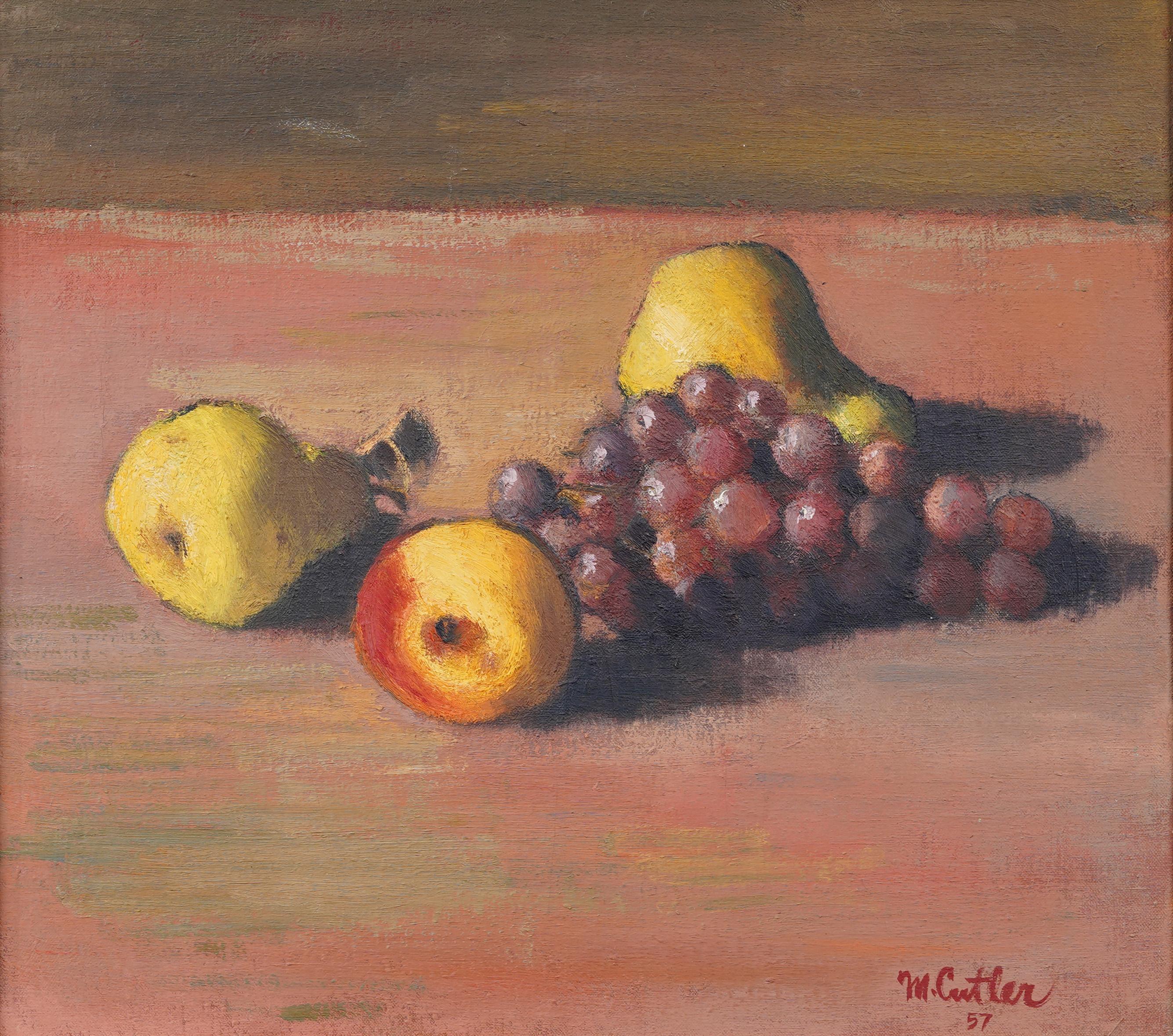 Antiguo cuadro al óleo impresionista americano firmado Naturaleza muerta frutal enmarcado - Painting Impresionista de Unknown