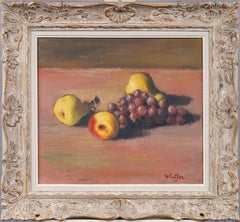 Antiguo cuadro al óleo impresionista americano firmado Naturaleza muerta frutal enmarcado