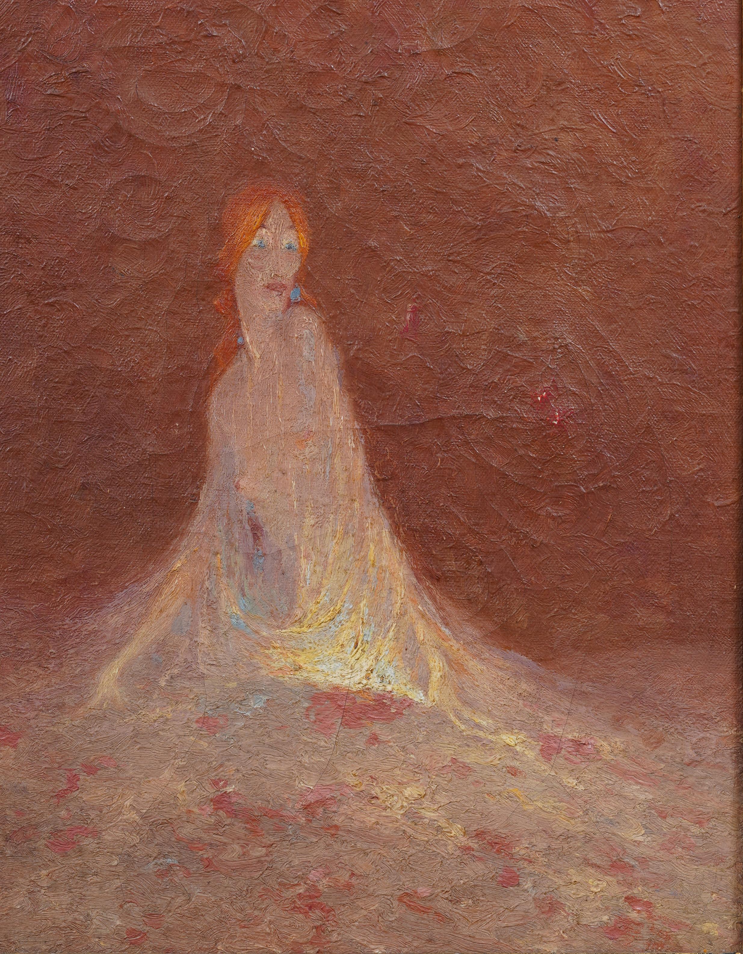 Signed Antique American Modernist Ethereal Woman Portrait Framed Oil Painting 1