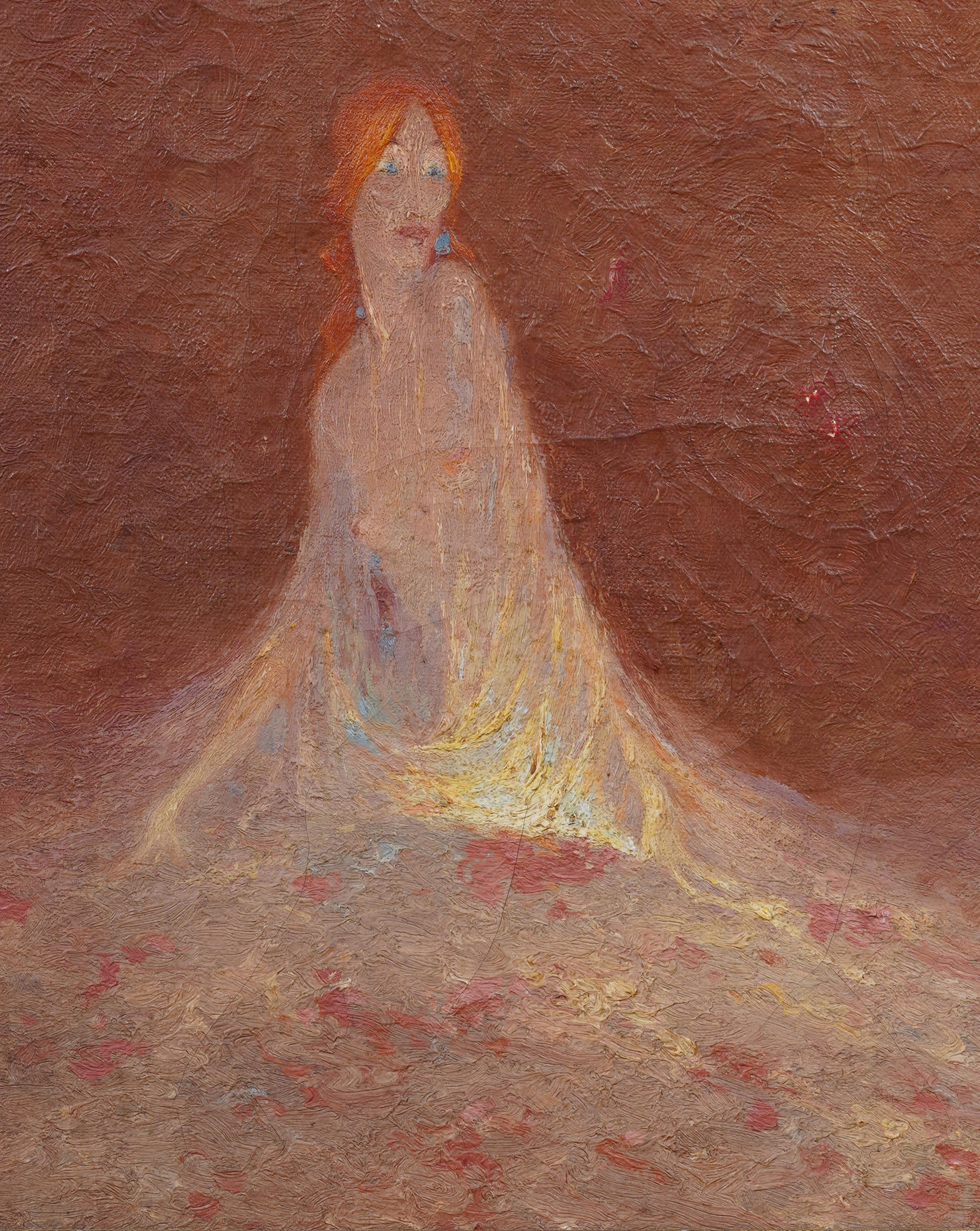 Signed Antique American Modernist Ethereal Woman Portrait Framed Oil Painting 2