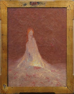 Signed Antique American Modernist Ethereal Woman Portrait Framed Oil Painting