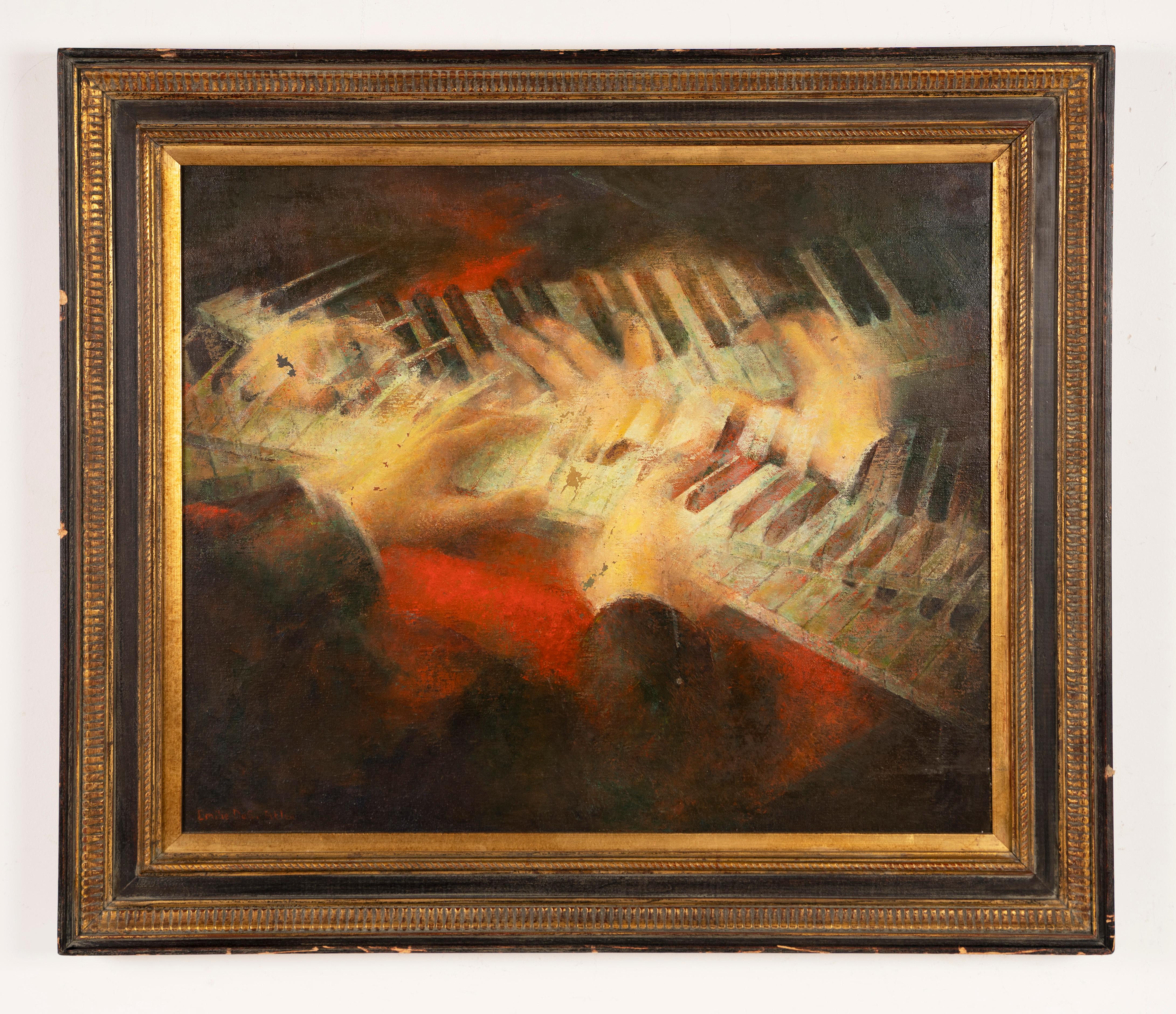 Peinture à l'huile originale de jazz cubiste de l'école américaine, signée - Moderne Painting par Unknown
