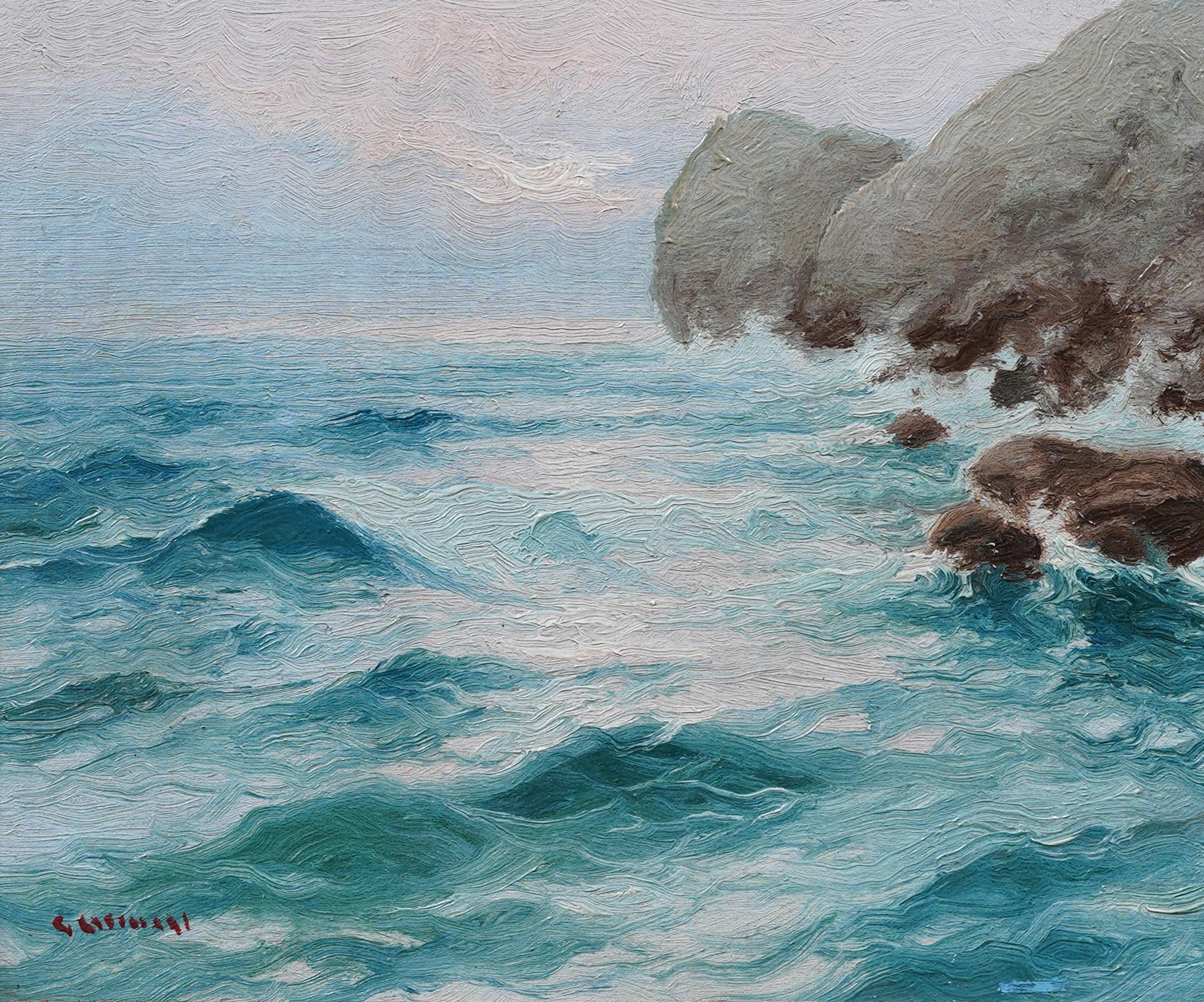Nciely dipinse i primi quadri impressionisti italiani di paesaggi marini. Olio su tavola.  Incorniciato.  Firmato.  Dimensioni dell'immagine, 8 x 10 pollici.  