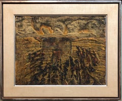 Signed Castro Abstract Expressionist 1960s Latin American Oil Painting Collage