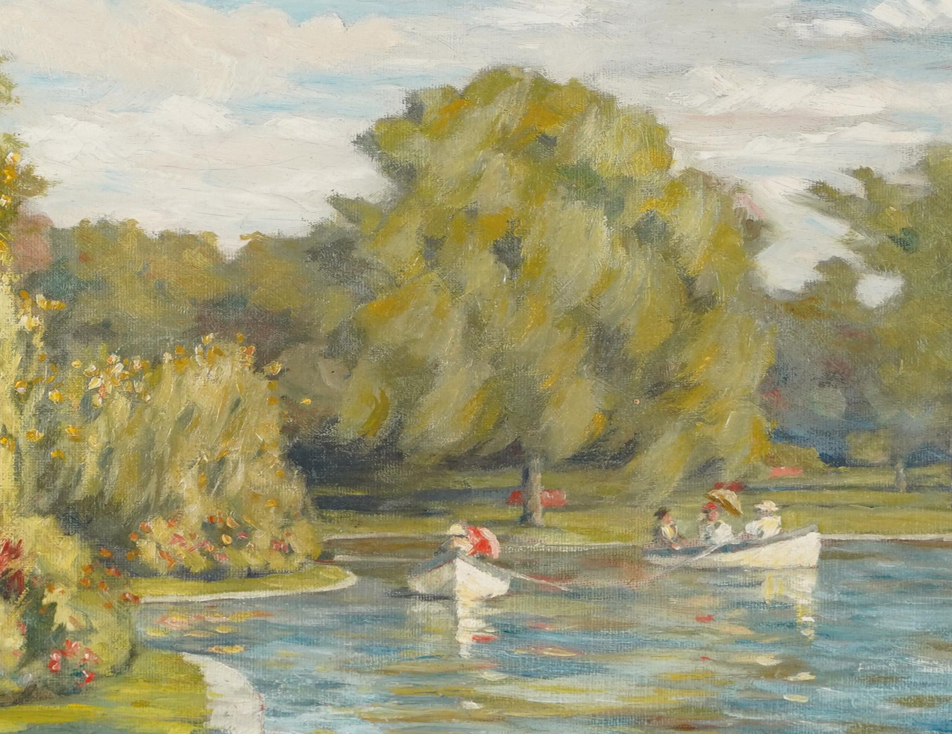 Signed Female Impressionist Boston Garden Rowboat Landscape Framed Oil Painting 2