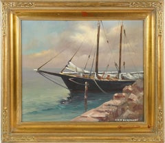 Signed Female Impressionist Sailboat Seascape Original Impressionist Frame 