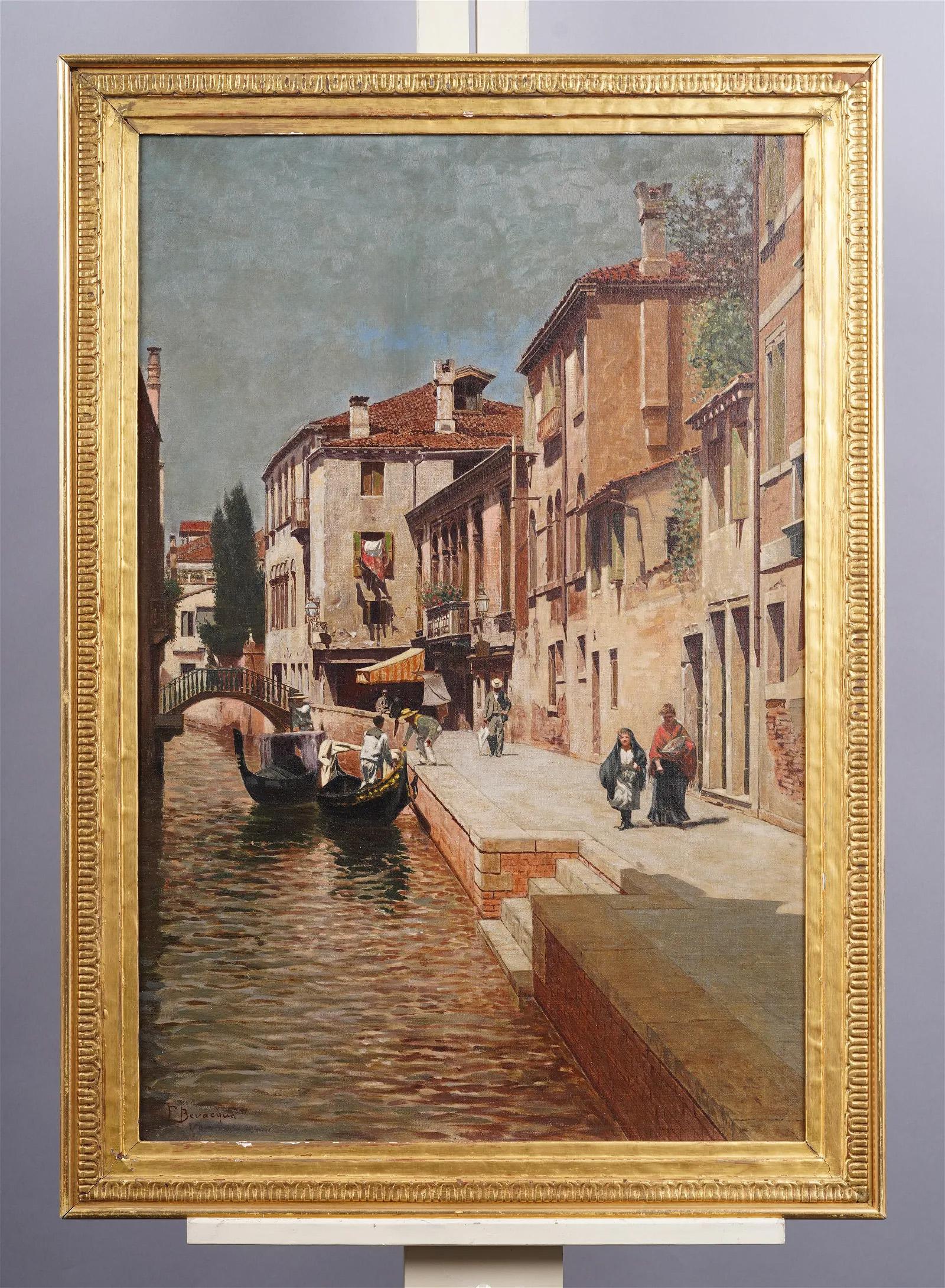 Pintura al óleo firmada Finamente pintada Siglo XIX Antigua pintura al óleo italiana firmada Venecia - Painting Impresionista de Unknown