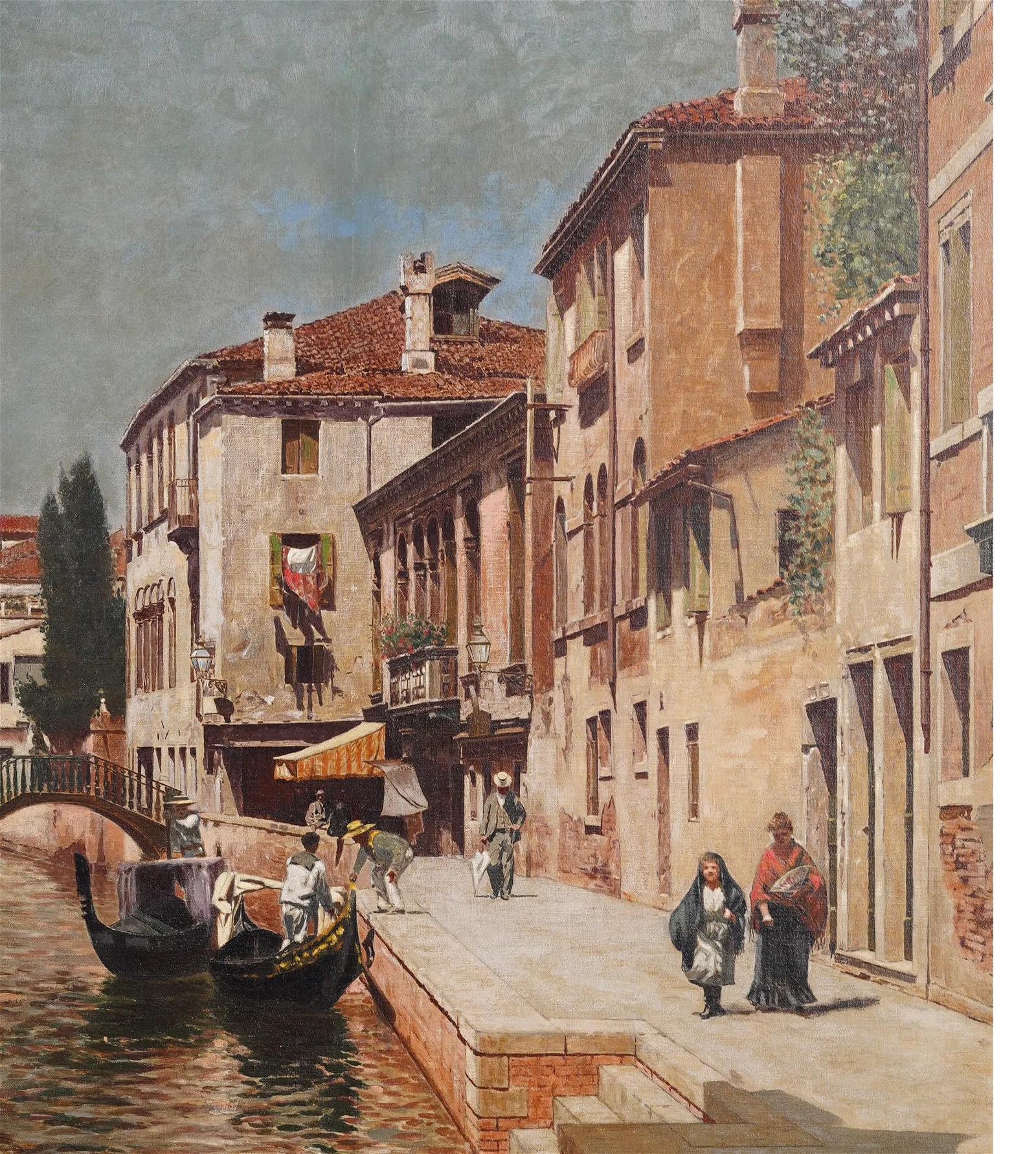 Pintura al óleo firmada Finamente pintada Siglo XIX Antigua pintura al óleo italiana firmada Venecia 1
