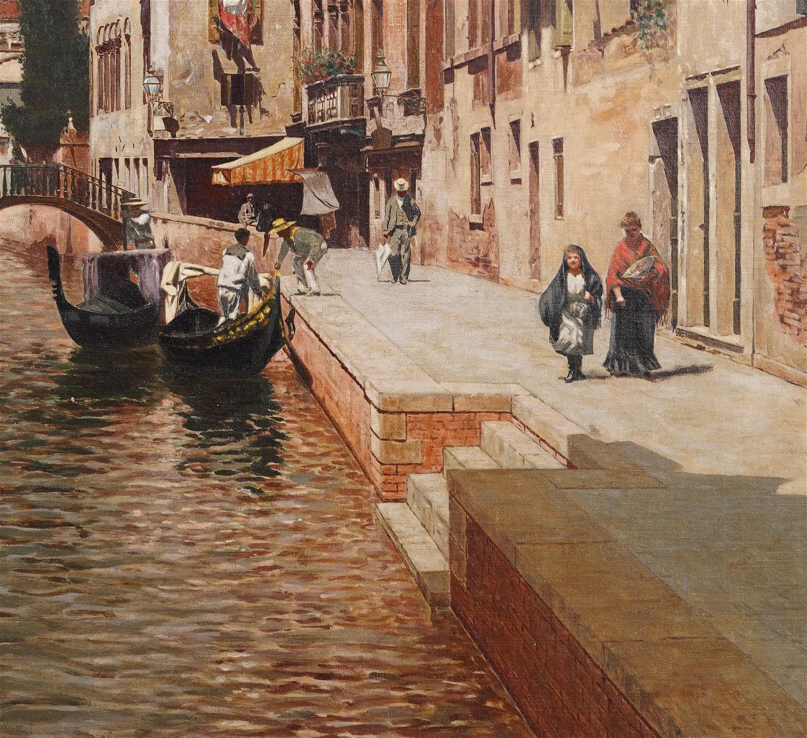 Pintura al óleo firmada Finamente pintada Siglo XIX Antigua pintura al óleo italiana firmada Venecia 2