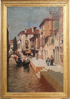 Pintura al óleo firmada Finamente pintada Siglo XIX Antigua pintura al óleo italiana firmada Venecia