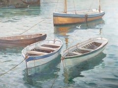 Olio firmato e incorniciato della metà del XX secolo - Porto tranquillo