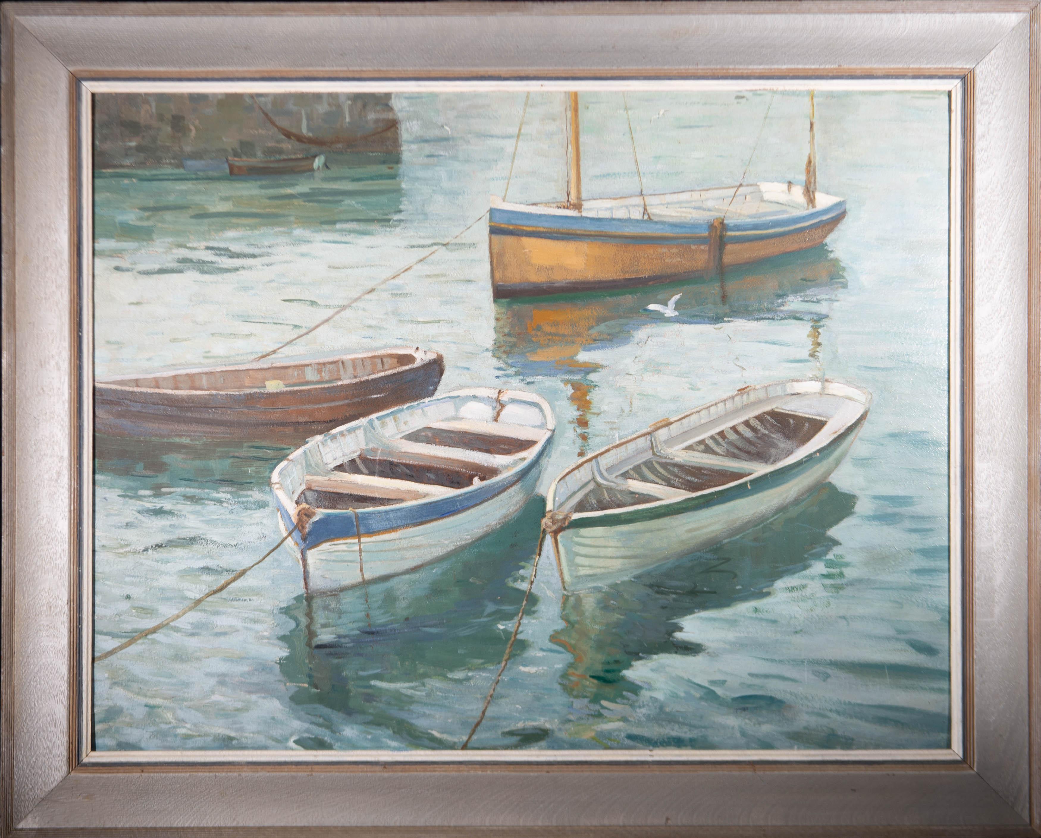 Unknown Figurative Painting - Signed & Framed Mid 20th Century Oil - Quiet Harbour