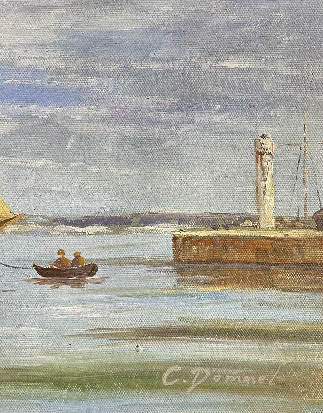 SIGNED FRENCH IMPRESSIONIST OIL PAINTING - FISHING BOATS IN HONFLEUR HARBOUR For Sale 6