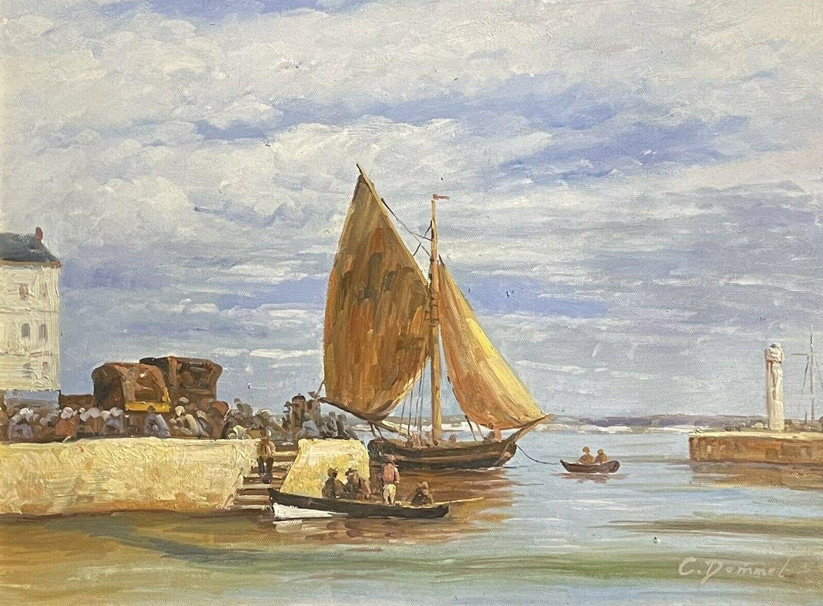 SIGNED FRENCH IMPRESSIONIST OIL PAINTING - FISHING BOATS IN HONFLEUR HARBOUR - Painting by Unknown
