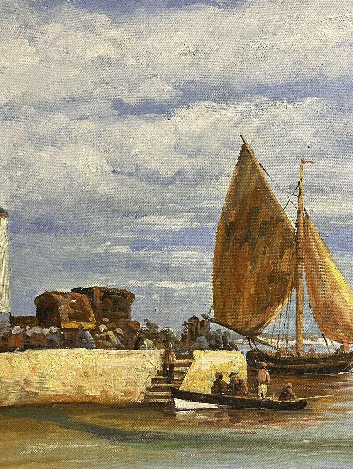 SIGNED FRENCH IMPRESSIONIST OIL PAINTING - FISHING BOATS IN HONFLEUR HARBOUR For Sale 1