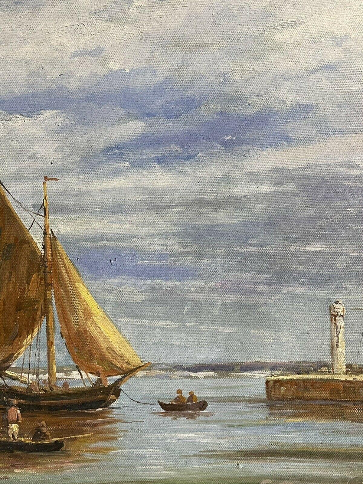 SIGNED FRENCH IMPRESSIONIST OIL PAINTING - FISHING BOATS IN HONFLEUR HARBOUR For Sale 2