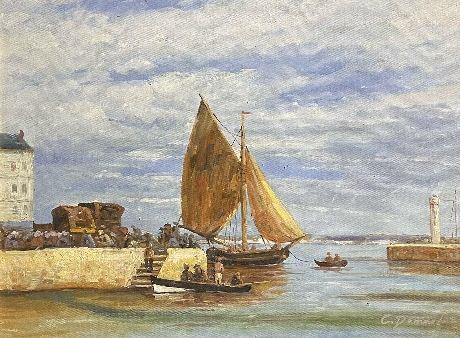 SIGNED FRENCH IMPRESSIONIST OIL PAINTING - FISHING BOATS IN HONFLEUR HARBOUR For Sale 3