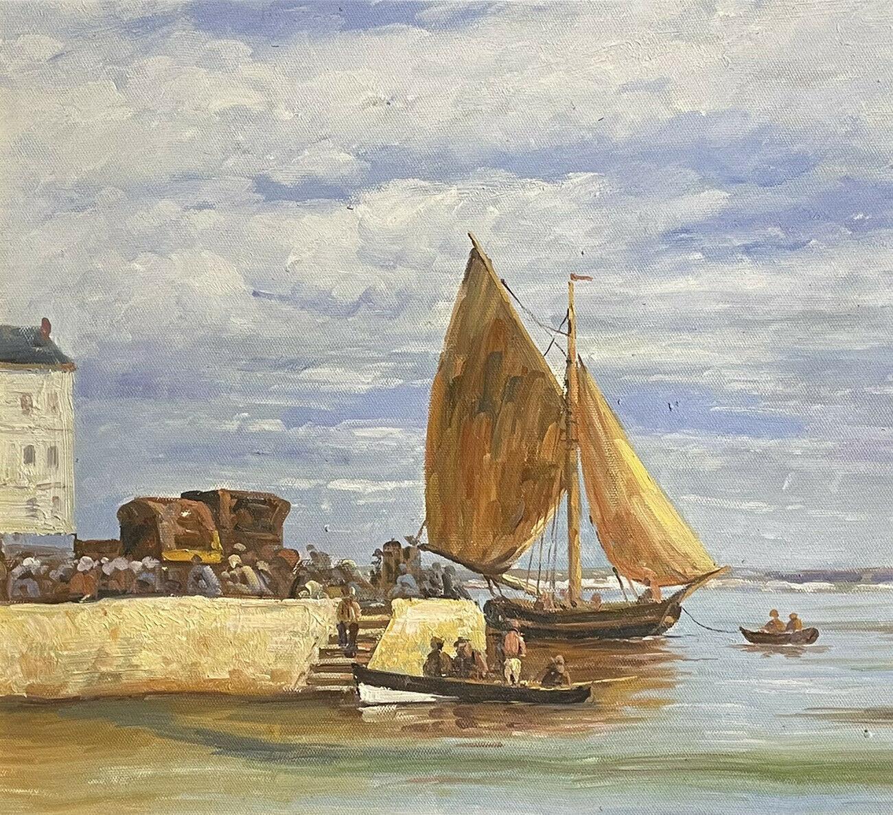 SIGNED FRENCH IMPRESSIONIST OIL PAINTING - FISHING BOATS IN HONFLEUR HARBOUR For Sale 4