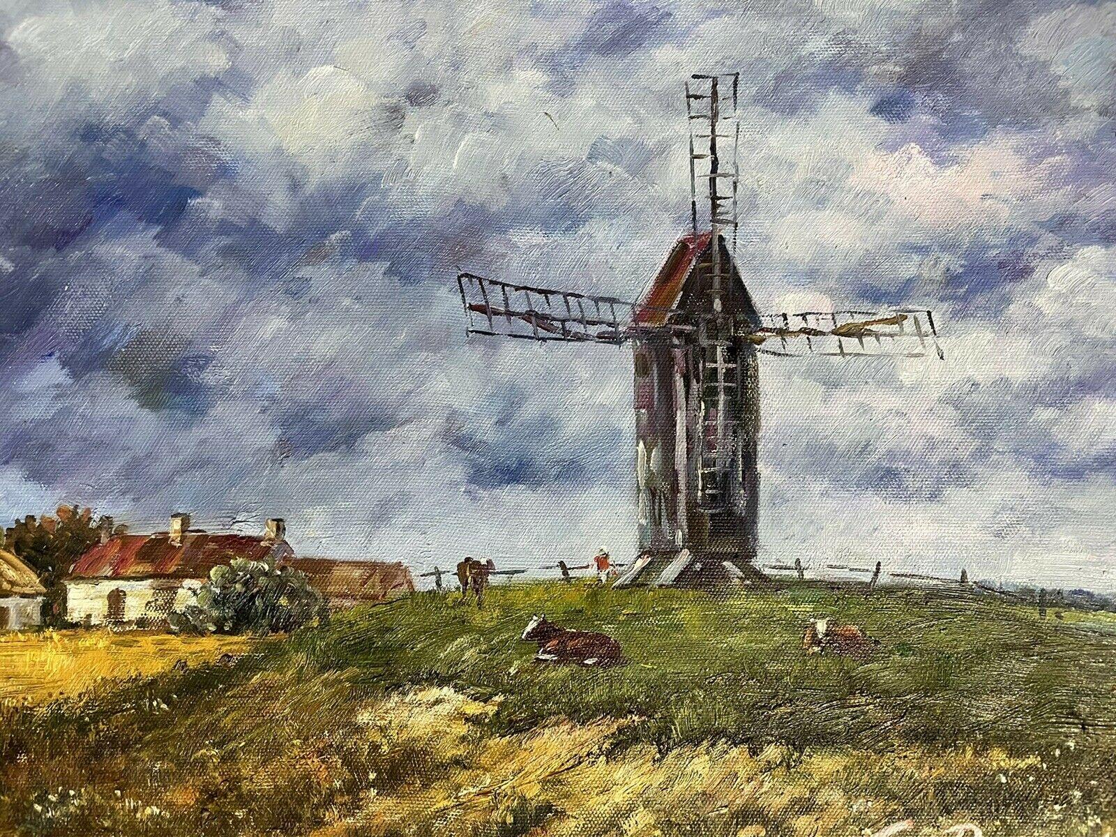 SIGNED FRENCH IMPRESSIONIST OIL PAINTING - WINDMILL IN RURAL FARM LANDSCAPE For Sale 1