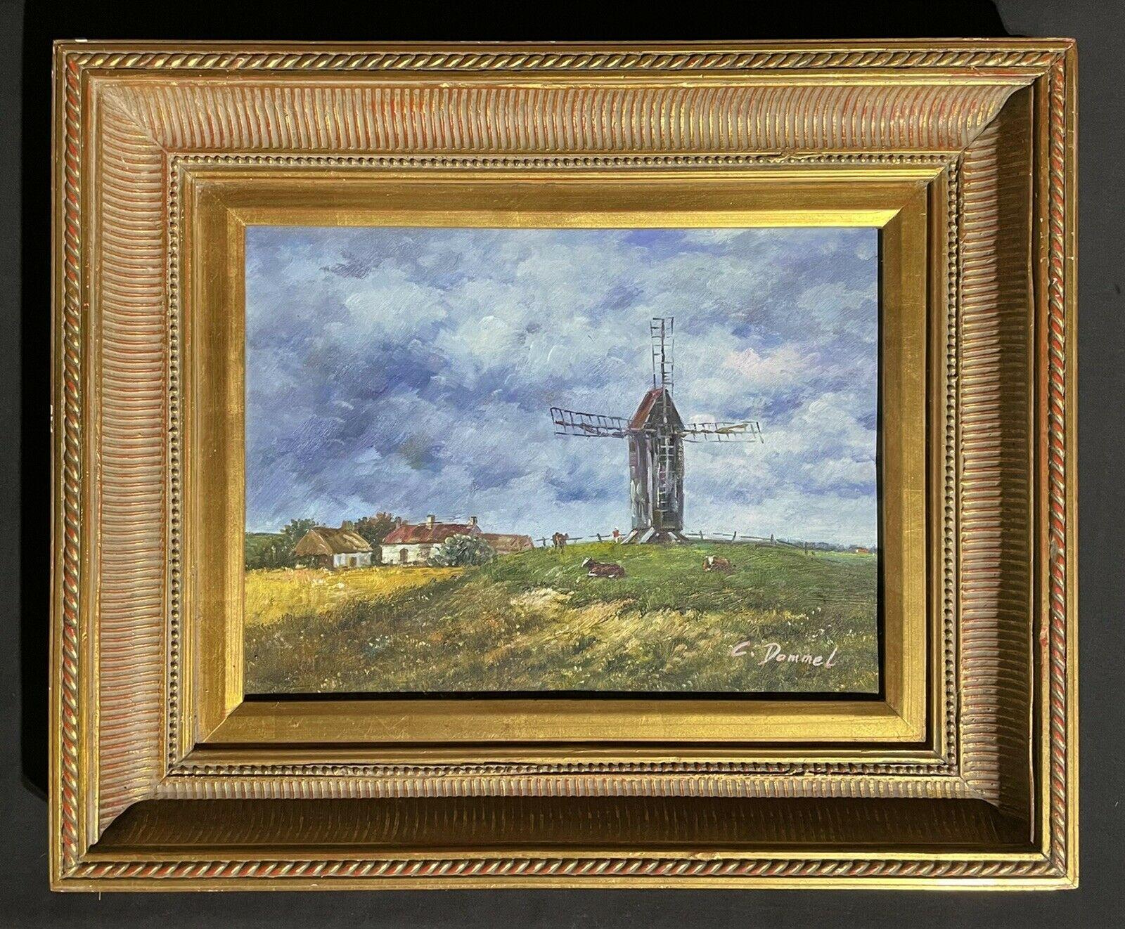 Unknown Landscape Painting - SIGNED FRENCH IMPRESSIONIST OIL PAINTING - WINDMILL IN RURAL FARM LANDSCAPE