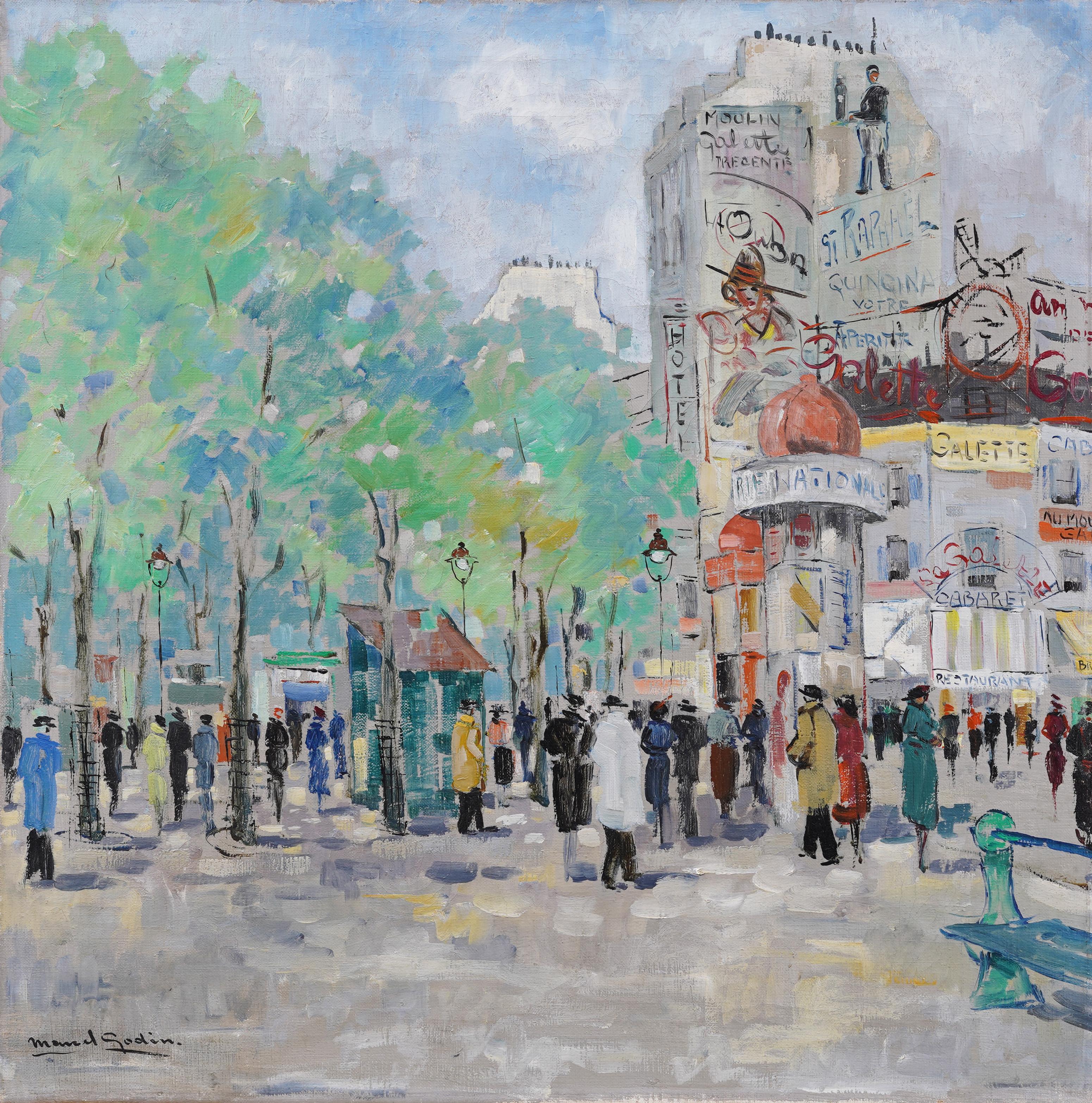 Signed French Impressionist Paris Street Scene Framed Summer Landscape Painting For Sale 1