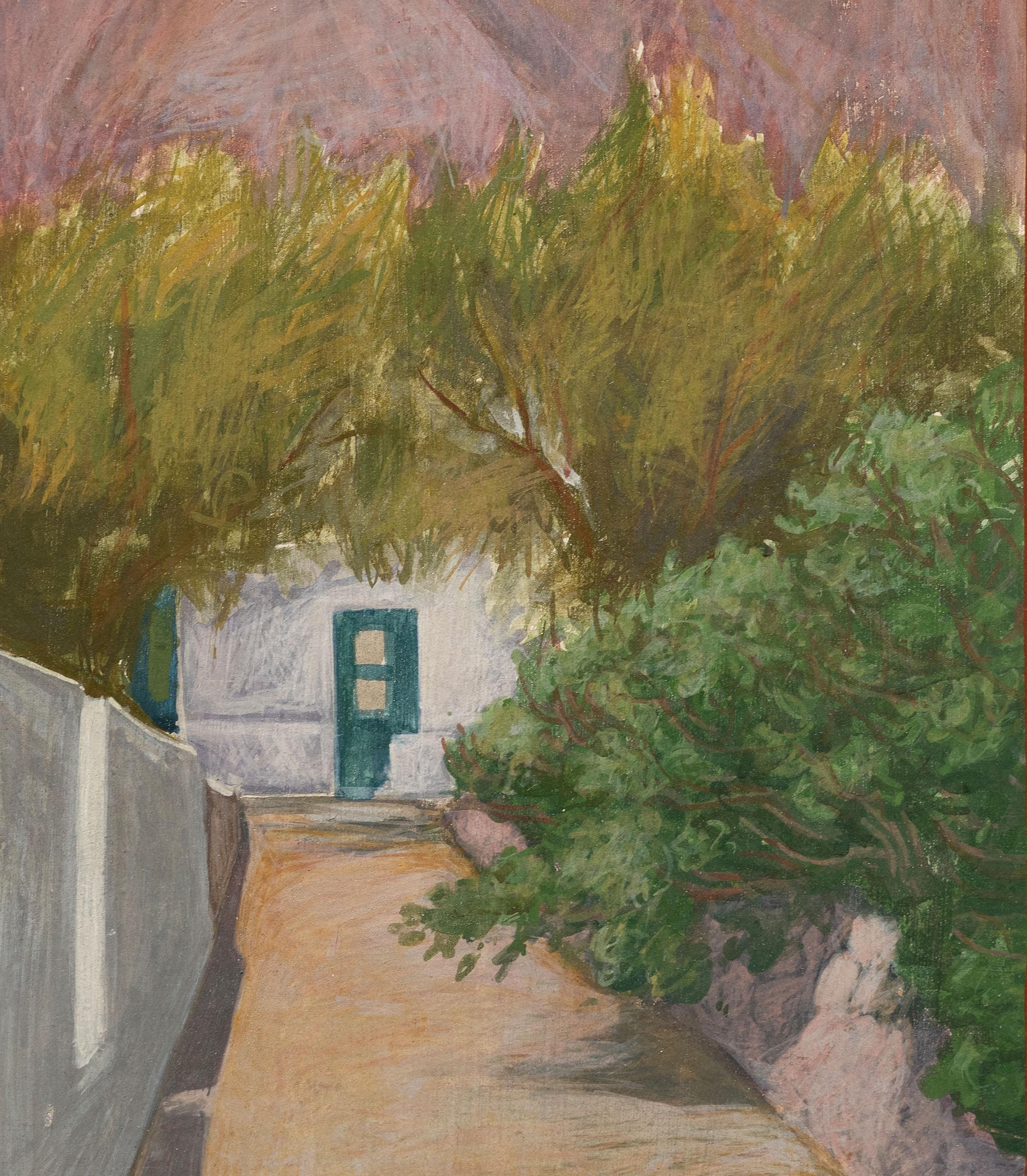 Signed Greek Impressionist Cypress Landscape Framed Original Oil Painting For Sale 2