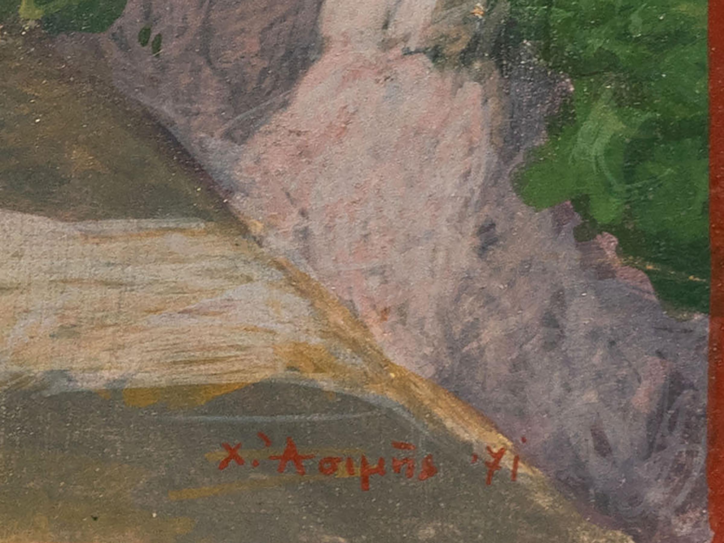Signiertes griechisches impressionistisches gerahmtes Original-Ölgemälde, Zypressenlandschaft, gerahmt im Angebot 2