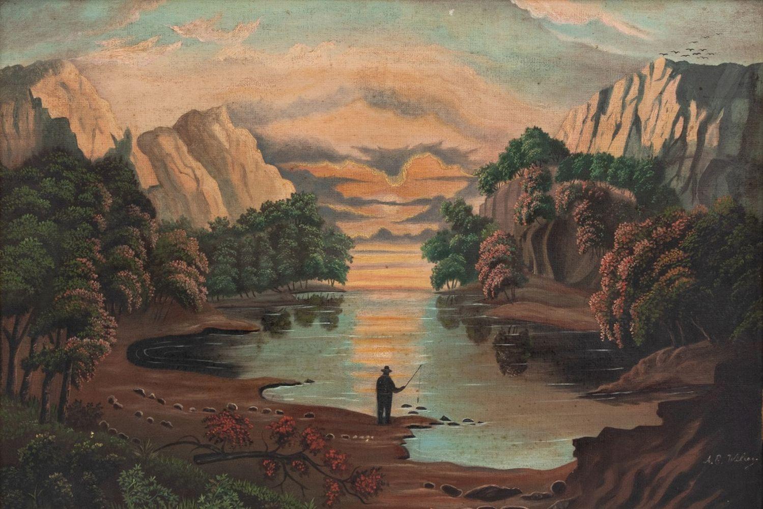 Signierte Berglandschaft der Hudson River School – Painting von Unknown