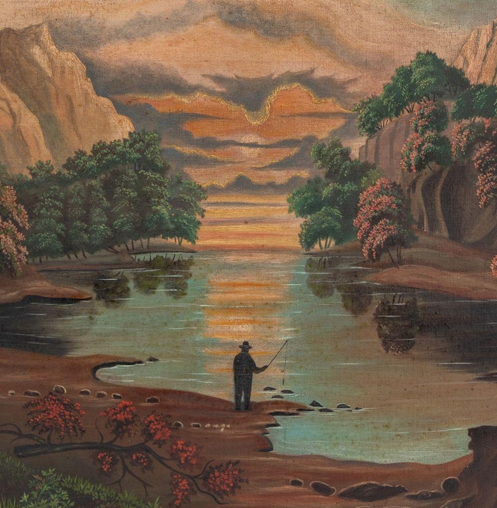 Signierte Berglandschaft der Hudson River School (Braun), Landscape Painting, von Unknown