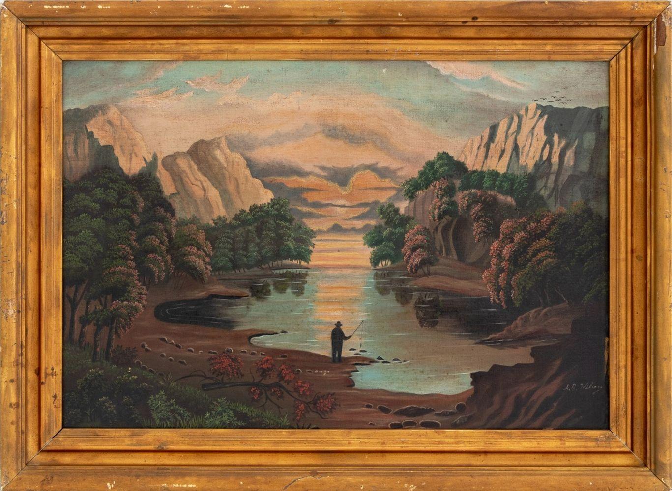 Unknown Landscape Painting – Signierte Berglandschaft der Hudson River School