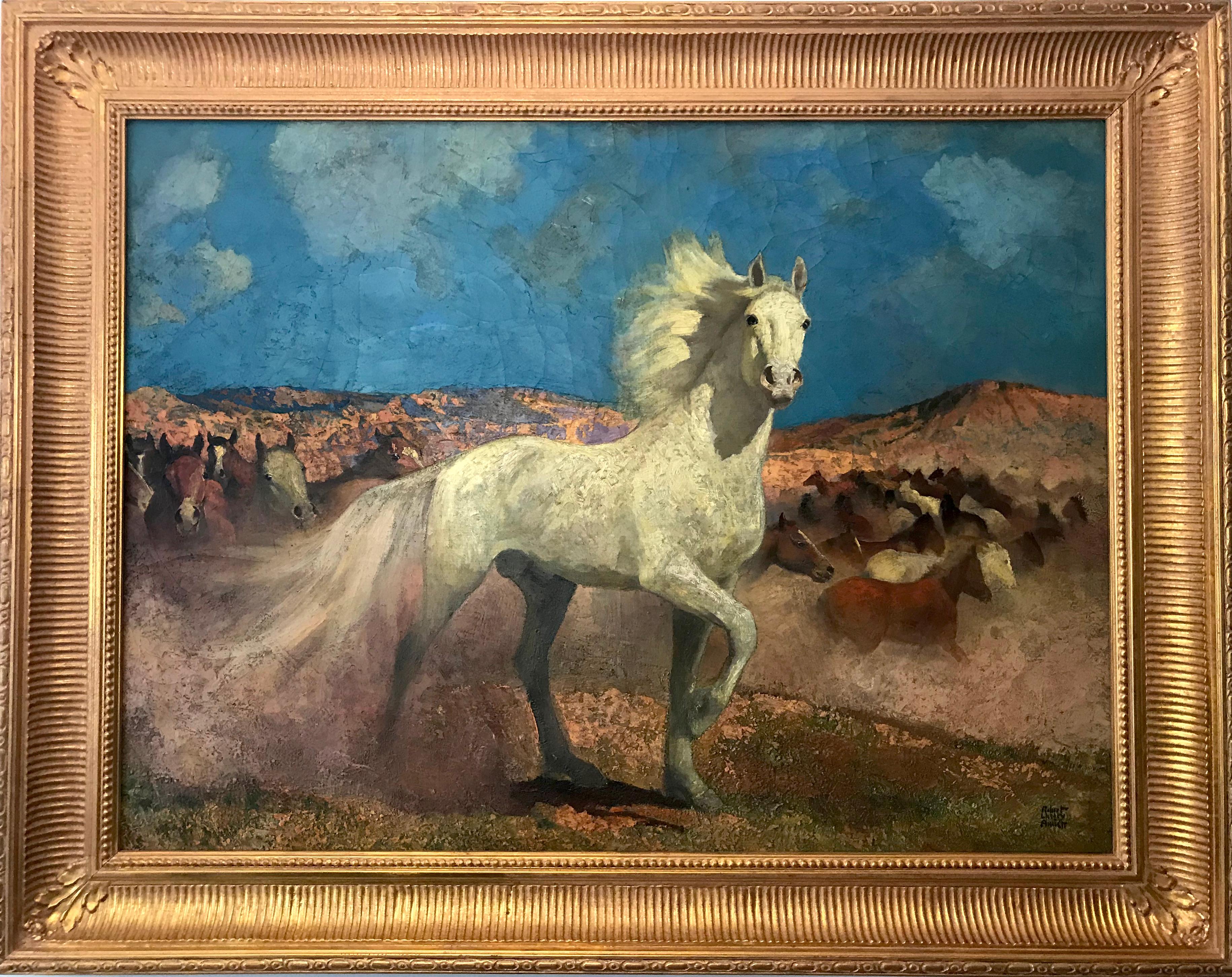 signed illegible; The Horse; oil on canvas; - Painting by Unknown