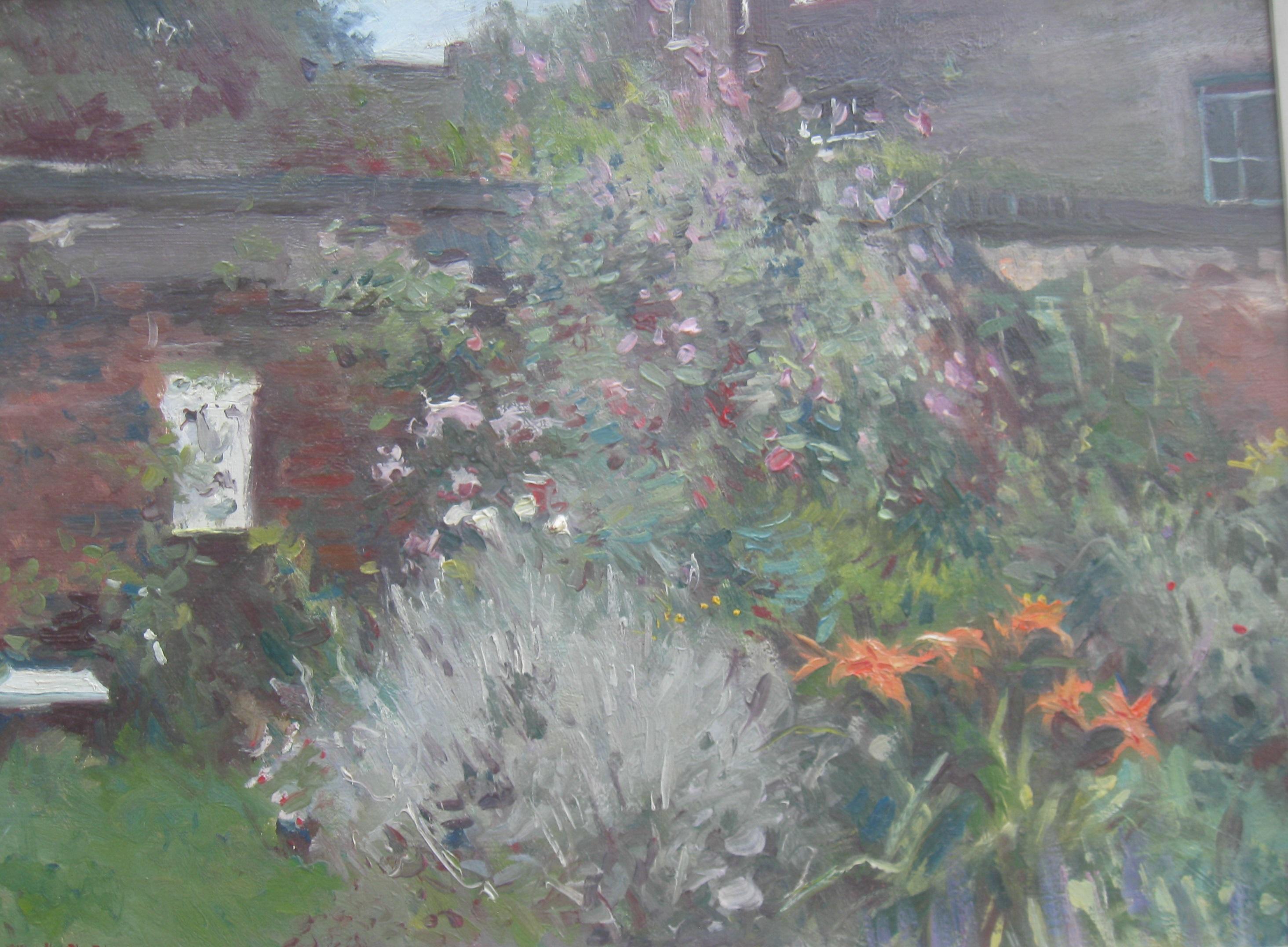 Impressionniste signé : 'Garden Study' , huile vers 1950.  - Painting de Unknown