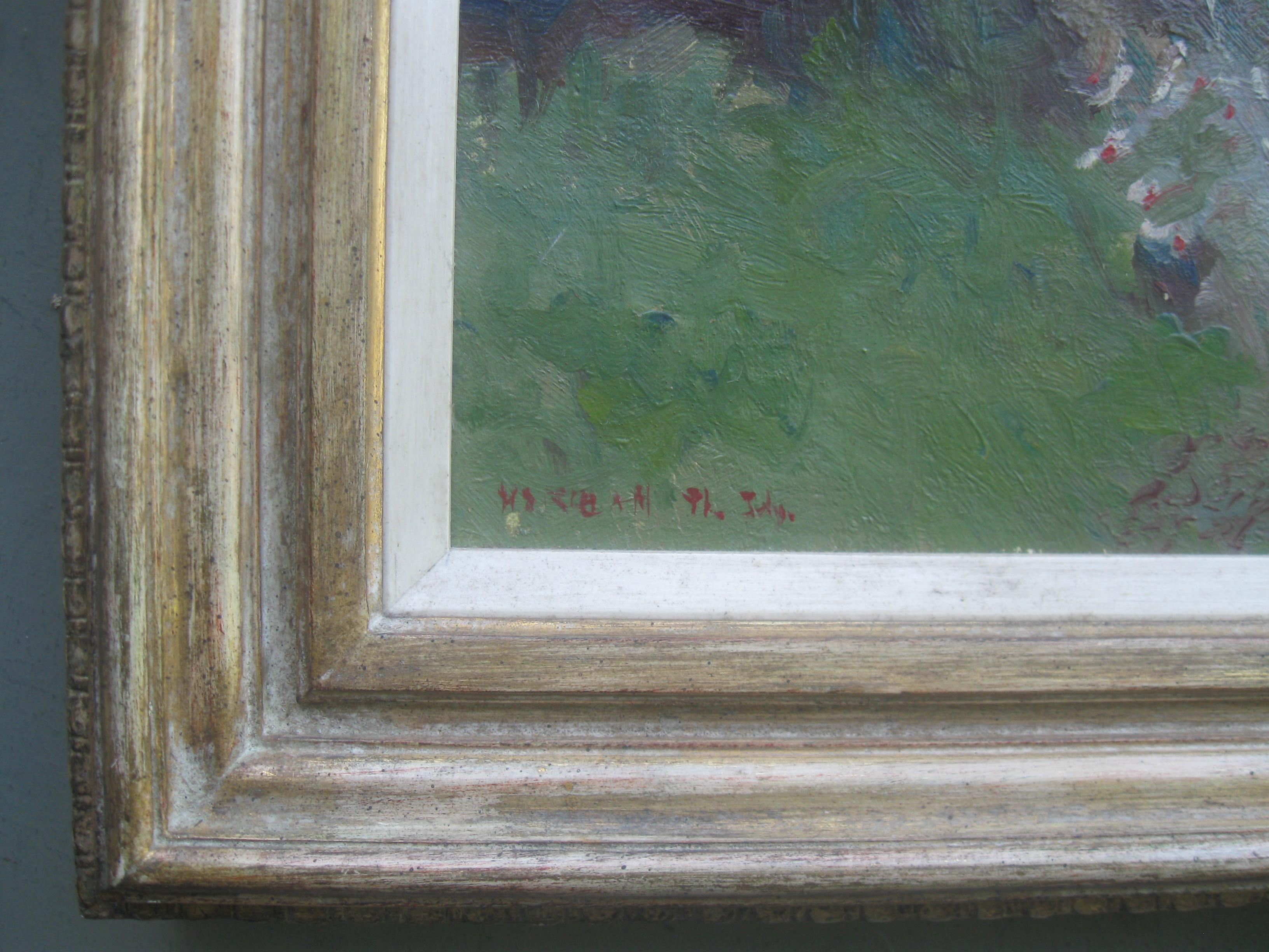 Impressionniste signé : 'Garden Study' , huile vers 1950.  en vente 1