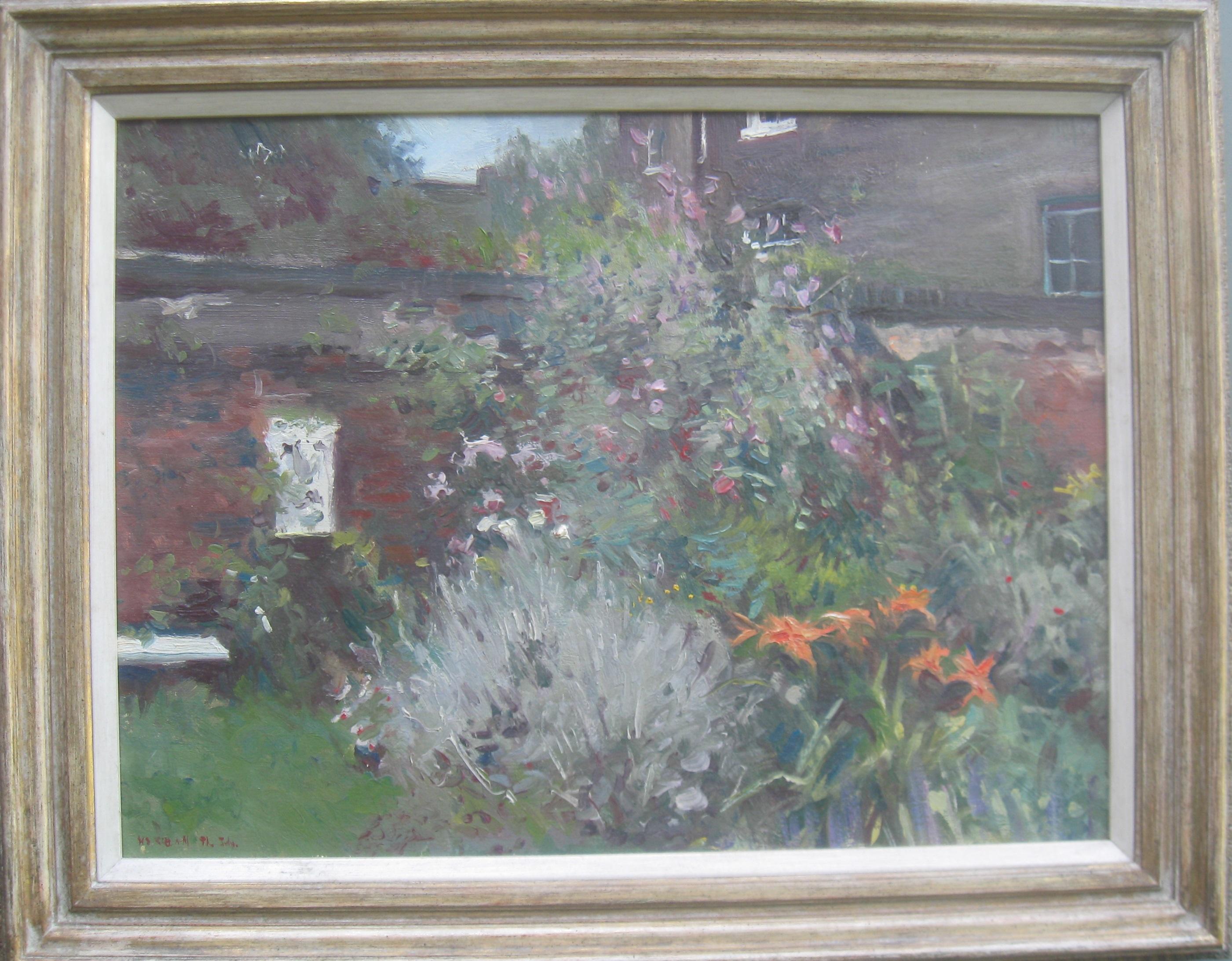 Unknown Landscape Painting - Signed Impressionist : 'Garden Study' , oil circa 1950's. 