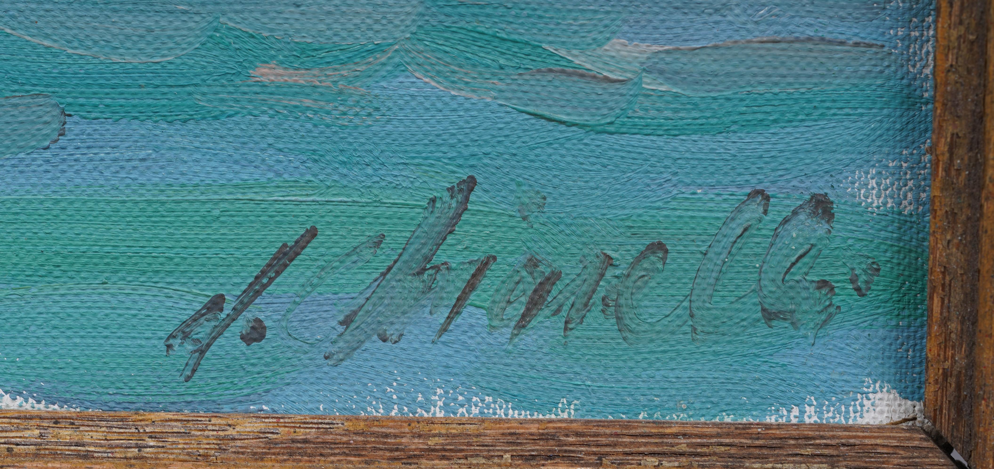 Peinture à l'huile impressionniste italienne du lac de Como, signée, encadrée Original  en vente 2
