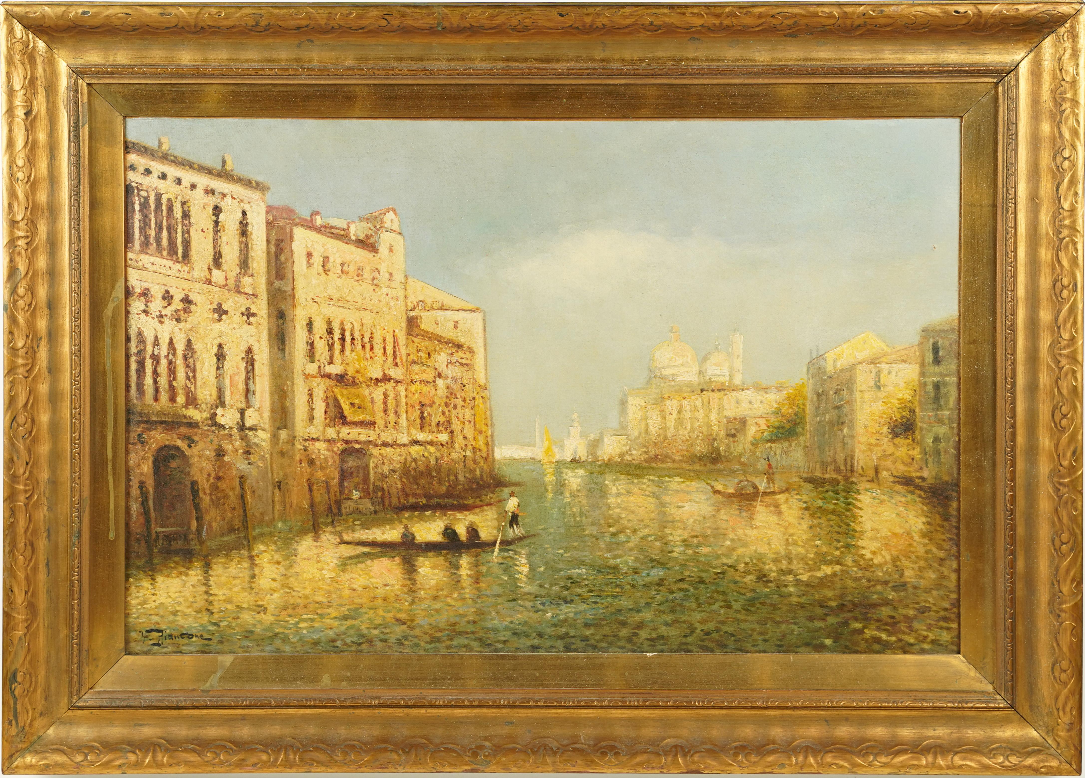 Unknown Landscape Painting - Signed Impressive 19th Century Venice Italy Original Framed Oil Painting