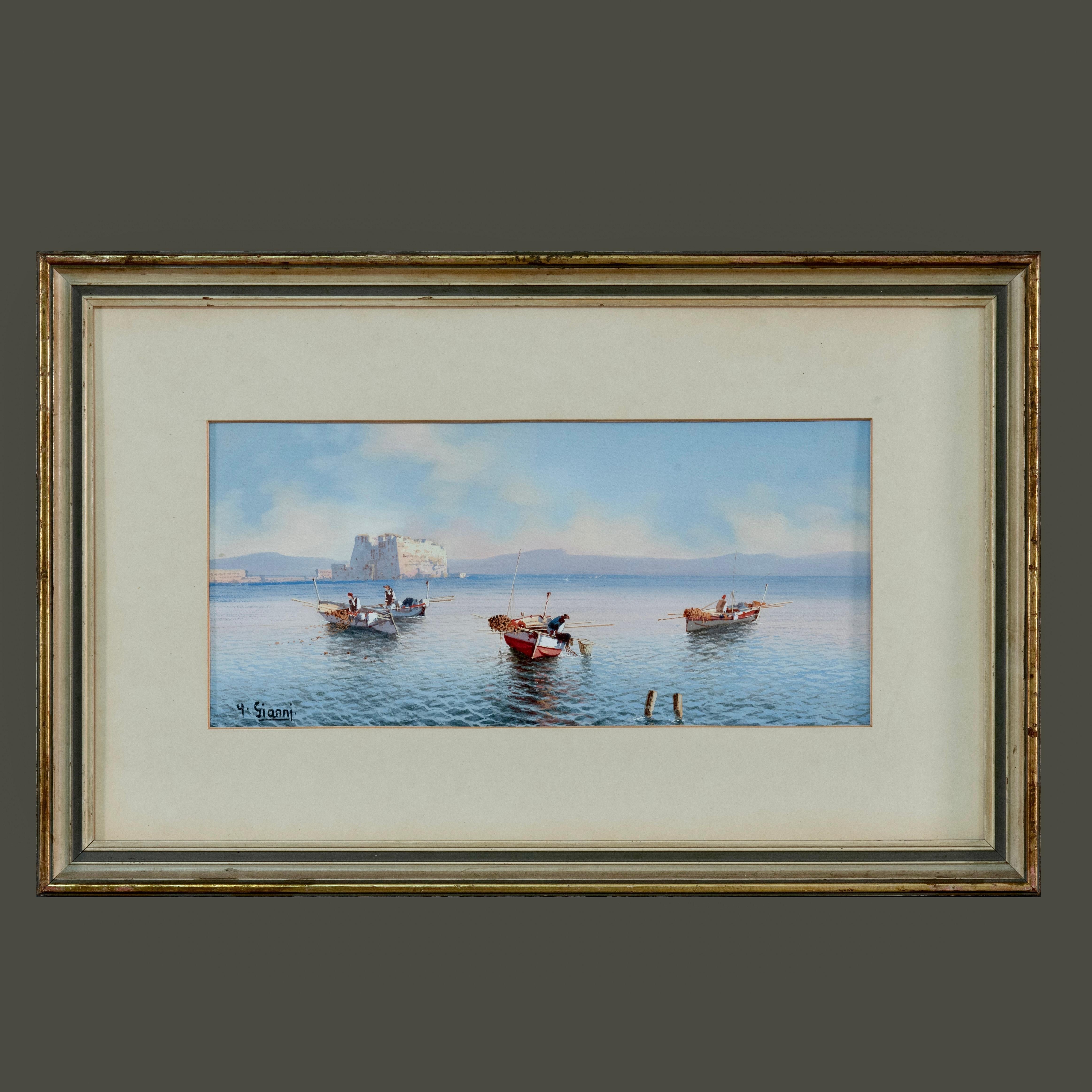 Signiertes Gemälde aus der italienischen Periode, Neapolitanische Landschaft im Angebot 4