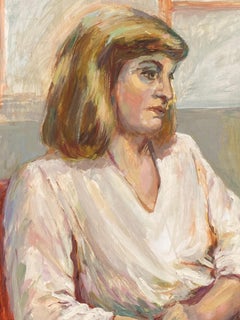 Signed Large 1960's British Original Oil Painting, Chic Lady On Chair