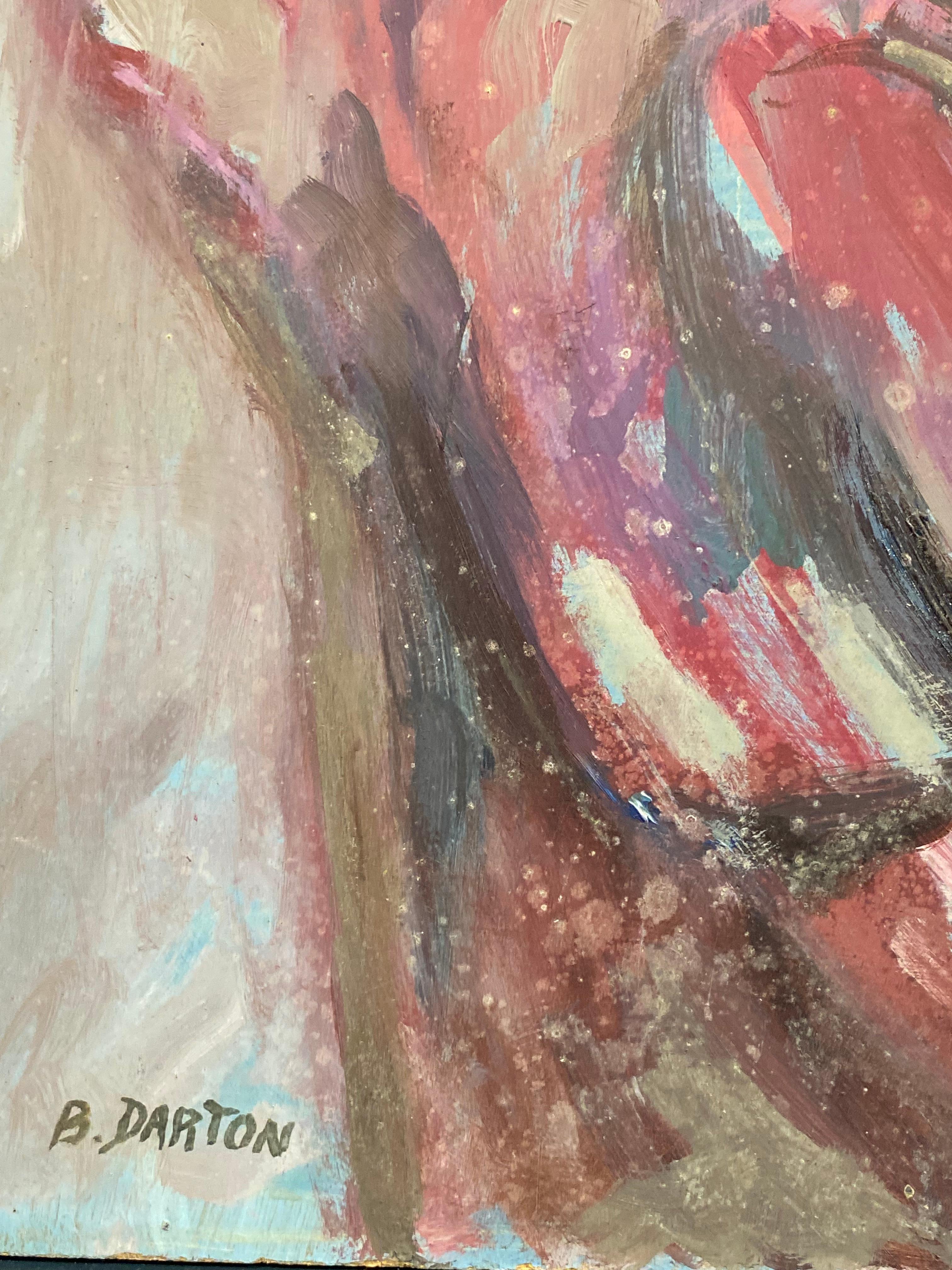 Signed Large 1960's British Original Oil Painting, Figures Reading For Sale 2