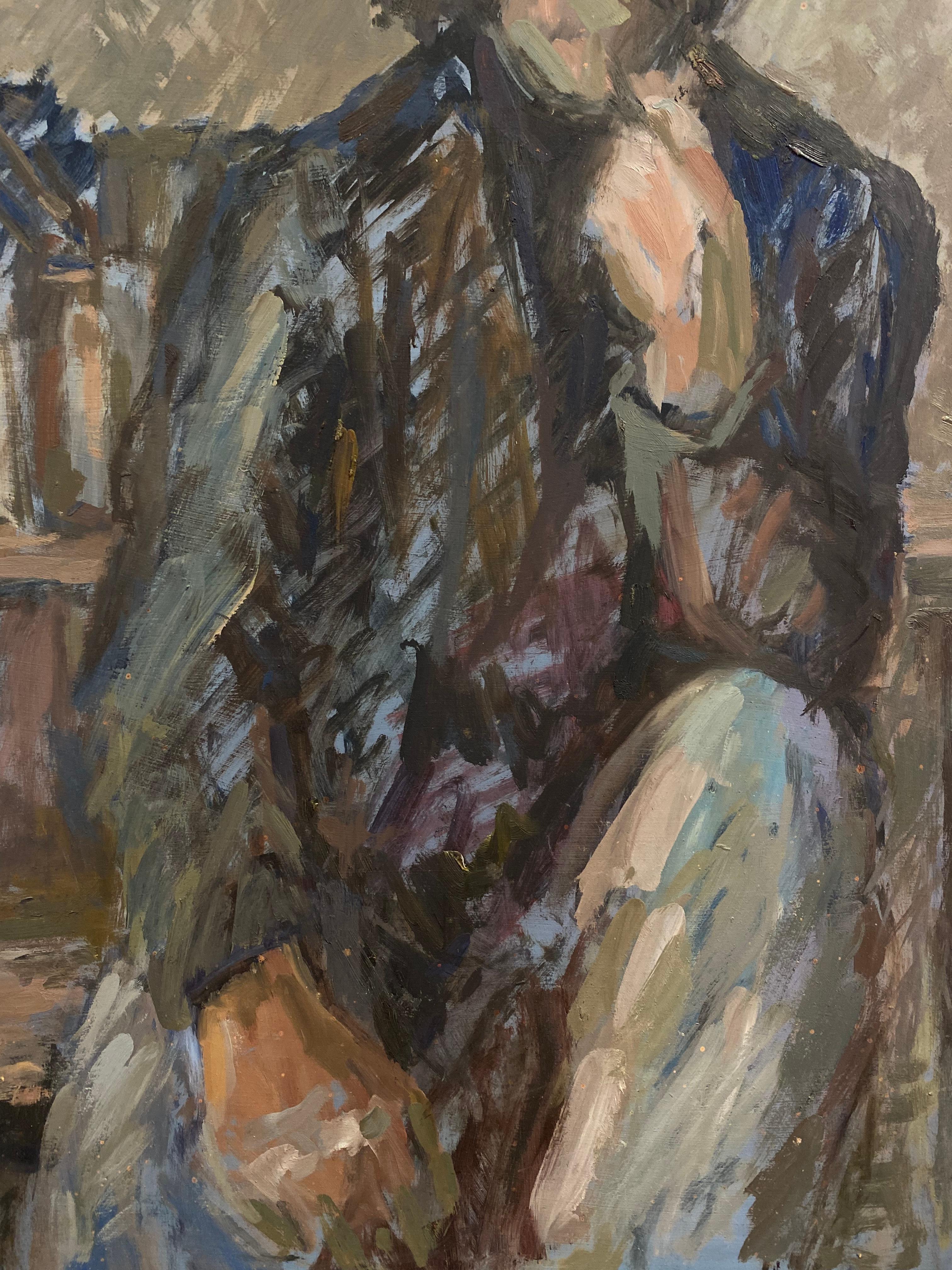 Signed Large 1960's British Original Oil Painting, the Man in the Blue Suit For Sale 1