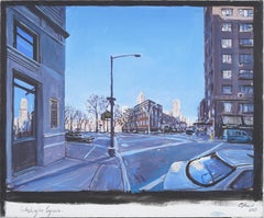 Signed Modernist New York City Street Scene Washington Square Park View Painting