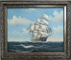Signed Original Oil Painting Tall Ship at Sea Maritime Nautical Ocean Seascape