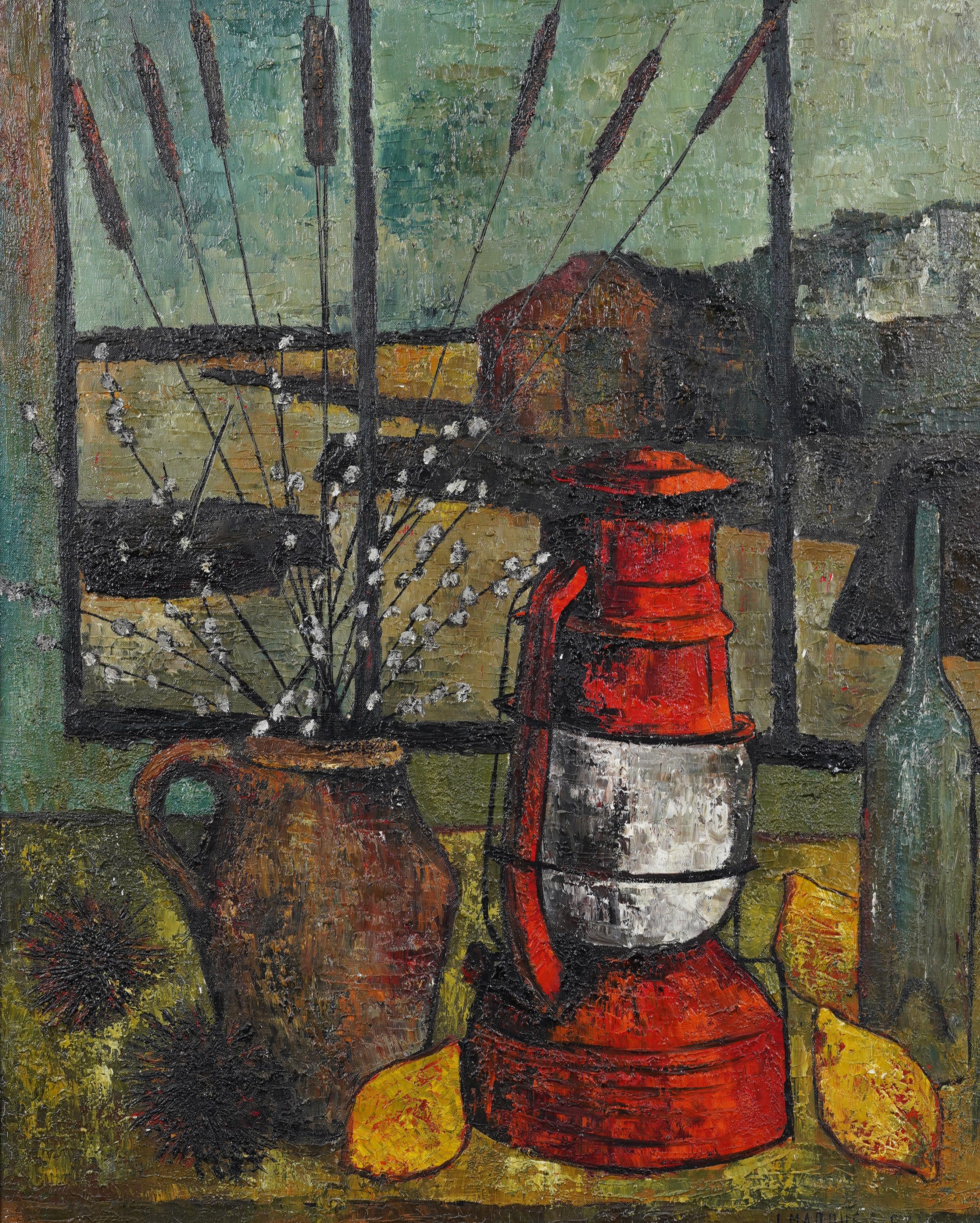 Pittura ad olio firmata Paris Modernist con cornice, con limoni e gattaiole, natura morta - Painting Moderno di Unknown