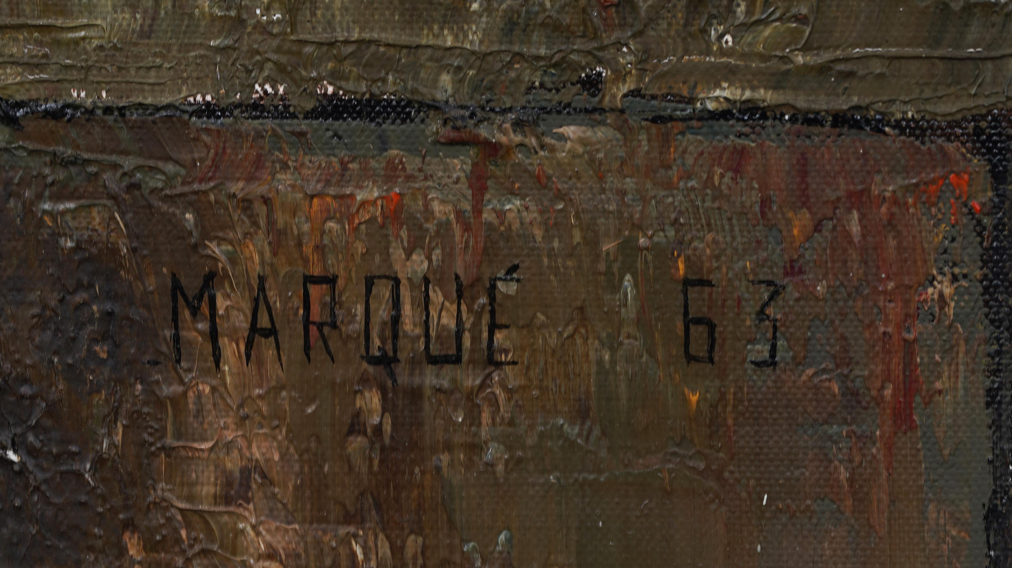 Pittura ad olio firmata Paris Modernist con cornice e firma Meloni e vino in vendita 1