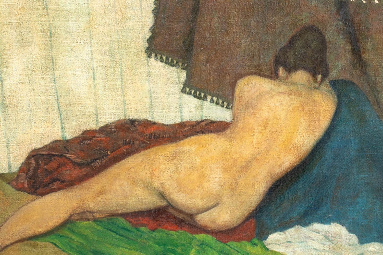 Signed Post-Impressionist Double-Sided Reclining Nude Figures - Painting by Unknown