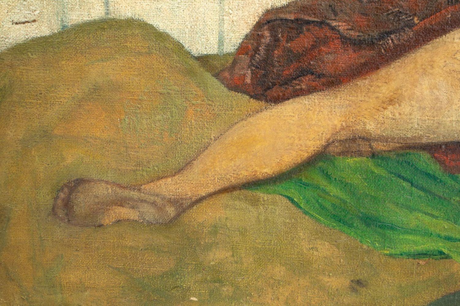 Signed Post-Impressionist Double-Sided Reclining Nude Figures - Brown Nude Painting by Unknown