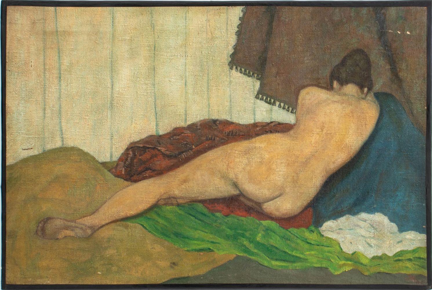 Signed Post-Impressionist Double-Sided Reclining Nude Figures
